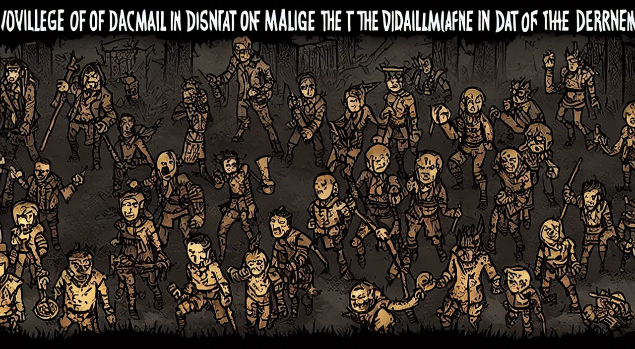 Prompt: Village of the damned, in the style of the Darkest Dungeon game