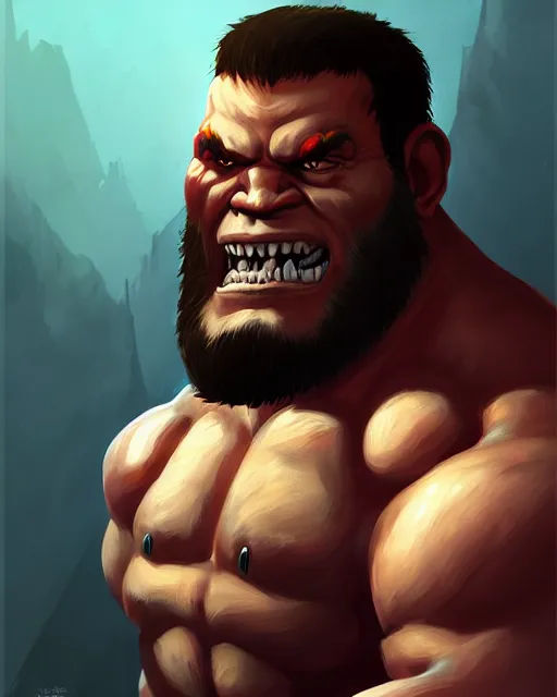 Image similar to « a portrait of a muscular orc, a character portrait by paul kelpe, reddit contest winner, sots art, ilya kuvshinov, 2 d game art, parallax »