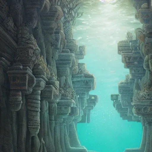 Image similar to underwater temple, james turrel,