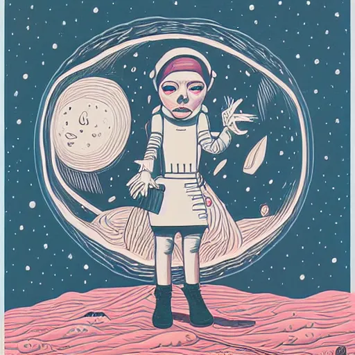 Prompt: oil painting of a girl lost in space, mcbess, james jean