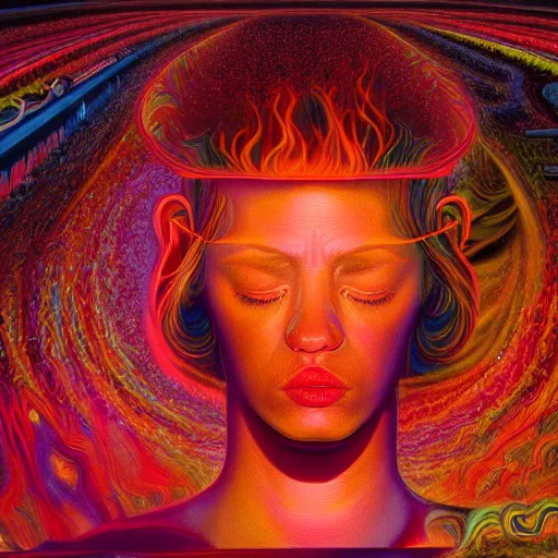 Prompt: i don't have an idea for a prompt, do you? masterpiece. accidentally tripping on dmt and acid, psychedelic experience, overwhelming psychosis of self realization and burning awakening, ultra high definition, unreal engine 5, hyperrealism, masterpiece composition, by casey weldon, barclay shaw 8 k photorealistic