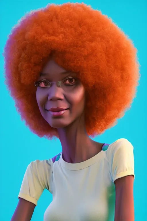 Image similar to a centered render of a cute cool afro disco girl from the seventies, by dreamworks, by pixar, by viktoria gavrilenko, by leticia gillett, by lois van baarle, perfect face, 3 d, 8 k