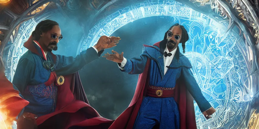 Image similar to snoop dogg doctor strange, refractions, highly detailed, environmental light, cinematic by francis tneh