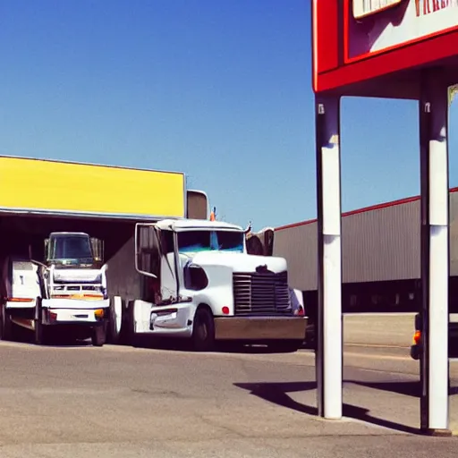 Image similar to a drive through truck stop, photography, street view,