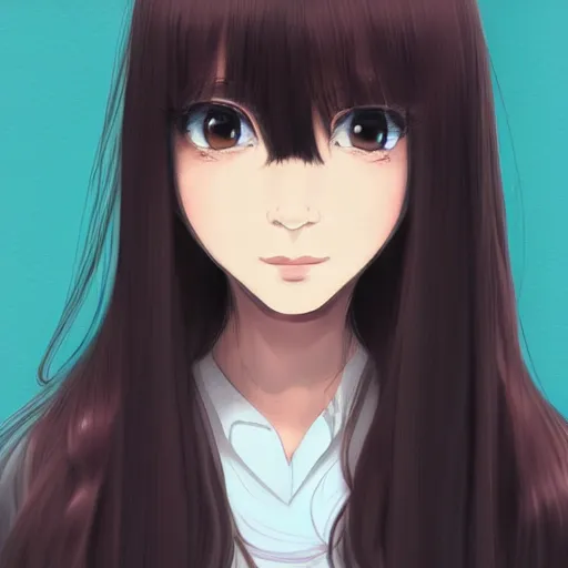 Prompt: a girl with long dark hair is looking at the camera, a picture by josefina tanganelli plana, tumblr contest winner, tachisme, contest winner, anime, anime aesthetic