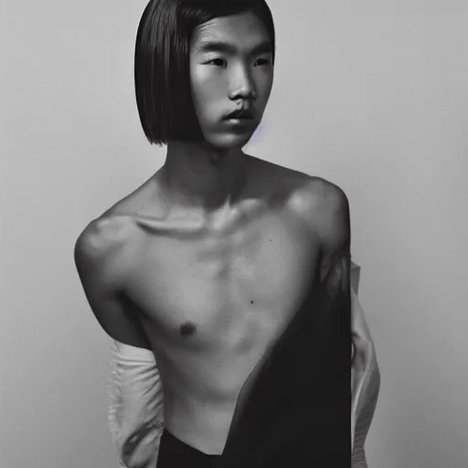 Image similar to realistic! photoshoot for a new balenciaga lookbook, color film photography, portrait of a beautiful asian model, photo in style of tyler mitchell, 35mm