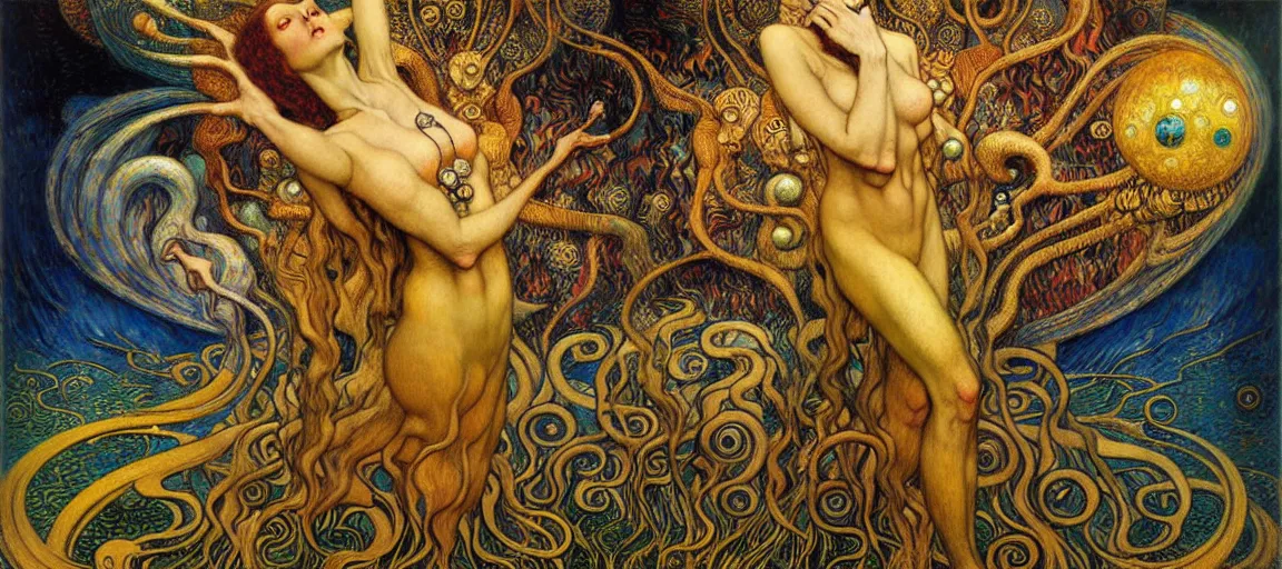 Image similar to Divine Chaos Engine by Karol Bak, Jean Delville, William Blake, Gustav Klimt, and Vincent Van Gogh, symbolist, visionary