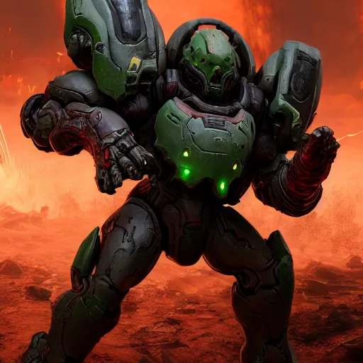 Image similar to doom slayer from doom eternal, photography