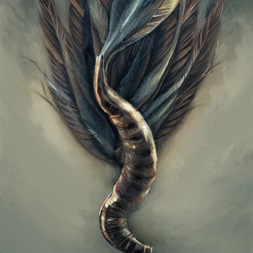 Image similar to snail with wings and feathers, in flight, oil painting, artstation, dramatic lighting, symmetry, beautiful