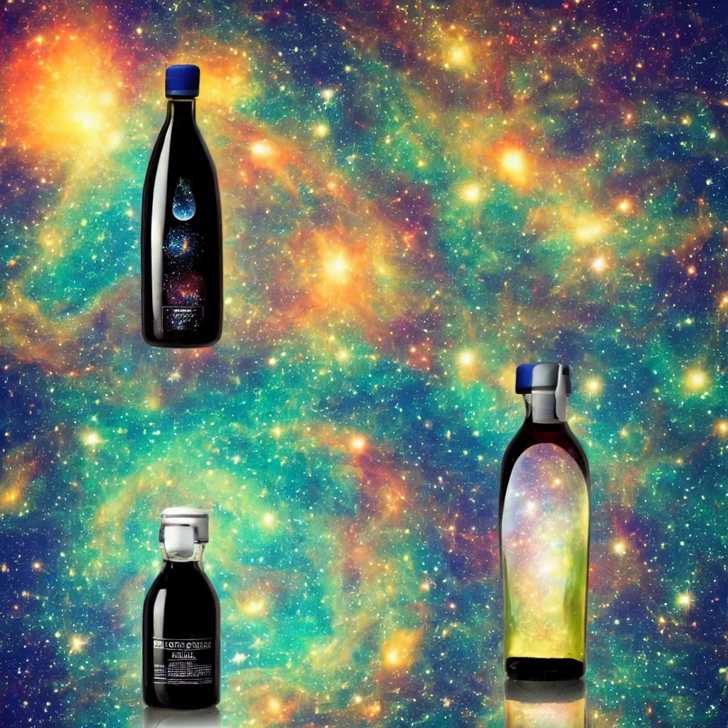 Image similar to the universe contained within a bottle, in a style of midjourney