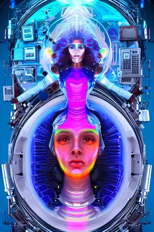 Prompt: max chroma goddess character concept fantasy hyperrealistic detailed movie cinematic scene in full color scientist gear steampunk colorscientist of color max chroma deity by max chroma, greg rutkowsky, android jones, alex grey, scifi electrical wires photograph of a computer chip