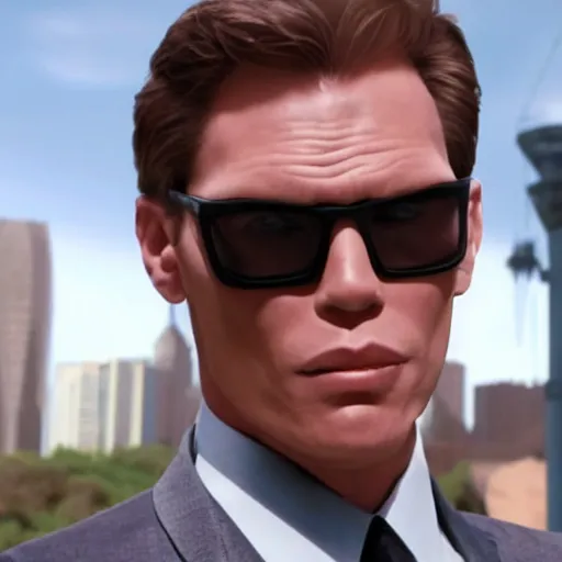 Image similar to Live Action Still of Jerma985 in Men in Black, real life, hyperrealistic, ultra realistic, realistic, highly detailed, epic, HD quality, 8k resolution, body and headshot, film still