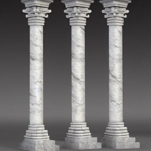 Prompt: a set of classical marble columns and classical orders, each column mutates slightly from its neighbor, volumetric lighting, light rays, photorealistic, ultrarealistic, coronarender, 8k