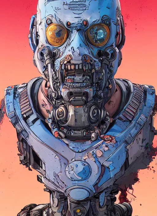 Image similar to a study of cell shaded portrait of james cameron cyborg as borderlands 3 concept art, llustration, post grung, concept art by josan gonzales and wlop, by james jean, victo ngai, david rubin, mike mignola, laurie greasley, highly detailed, sharp focus, alien, trending on artstation, hq, deviantart, art by artgem