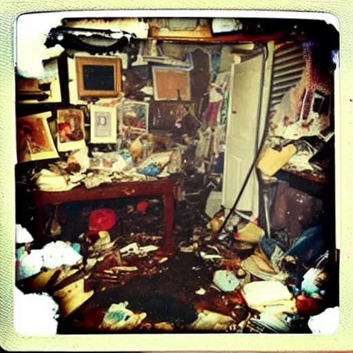 Prompt: messy house in the compulsive hoarder style, polaroid photo, perfect photo, photo pinterest