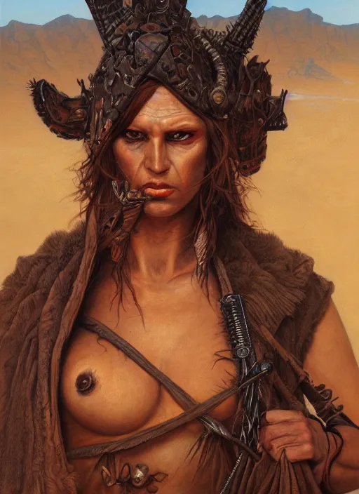 Image similar to portrait of desert warrior by gerald brom, dark fantasy, oil painting, highly detailed, elegant, sharp focus