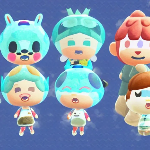 Image similar to highly intricate interlocking tiny aqua blue faces, watercolor animal crossing screenshot