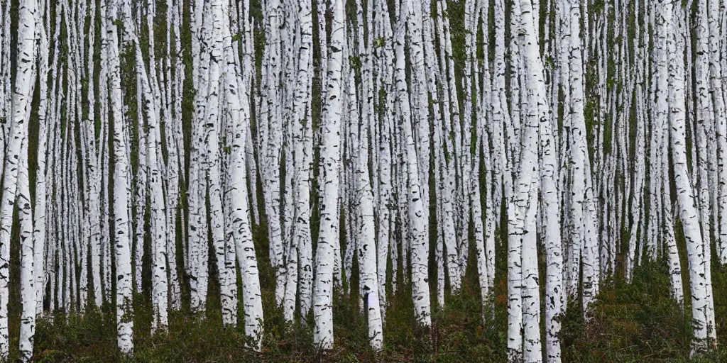 Image similar to a beautiful white birch forest in the style of Calvin and hobbes