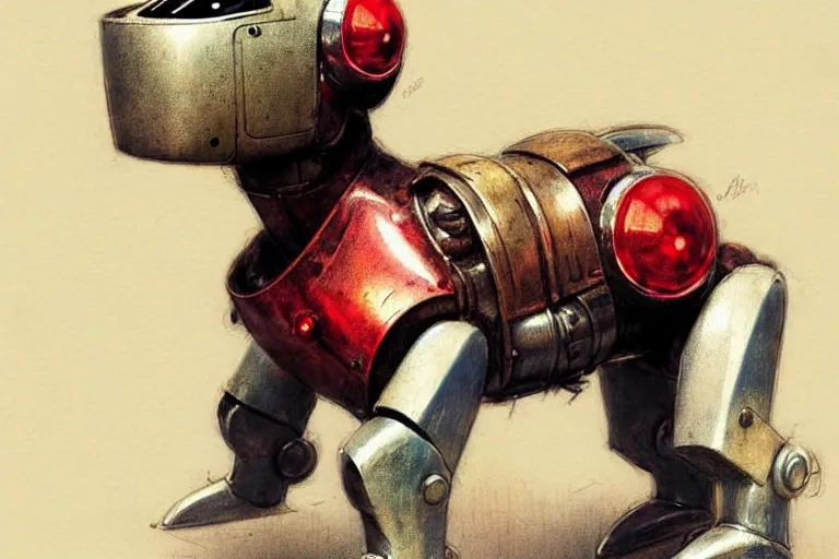 Image similar to adventurer ( ( ( ( ( 1 9 5 0 s retro future robot android dog. muted colors. ) ) ) ) ) by jean baptiste monge!!!!!!!!!!!!!!!!!!!!!!!!! chrome red