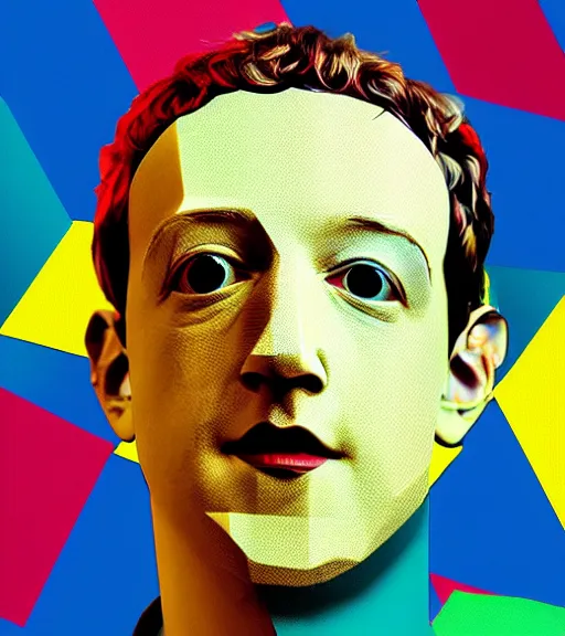 Image similar to cubist portrait of mark zuckerberg cutout digital illustration cartoon colorful beeple