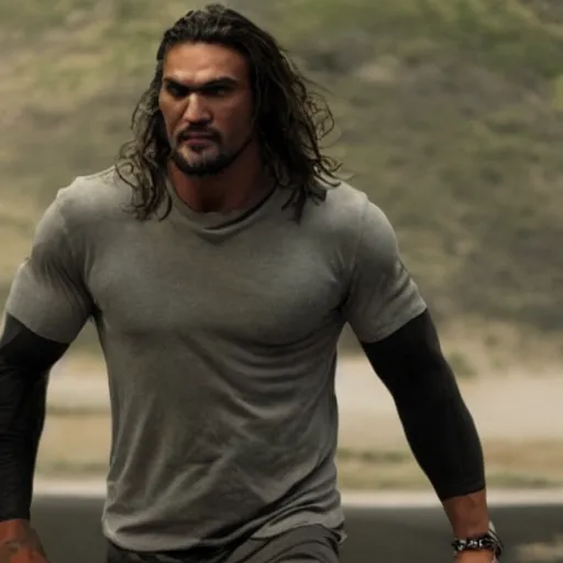 Prompt: film still of jason mamoa as the rock in fast and furious