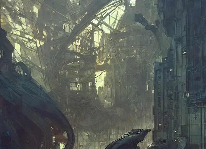 Image similar to view through window, giant spaceship, city is pure wasteland, rain, dusk, low saturation, glowing lights, alphonse mucha, greg rutkowski, trending on artstation, artgerm, breathtaking, sharp focus, smooth, mark arian, award winning, highly detailed 4 k art