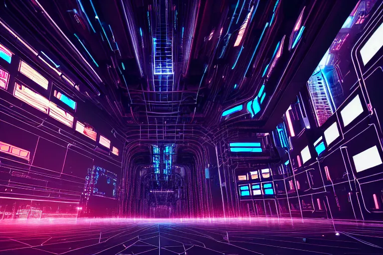 Image similar to a cybernetic cathedral overlooking an higway of data, cyberpunk, beautiful detailed, cinematic, strong lighting, hi - fructose art magazine, photorealistic, 8 k