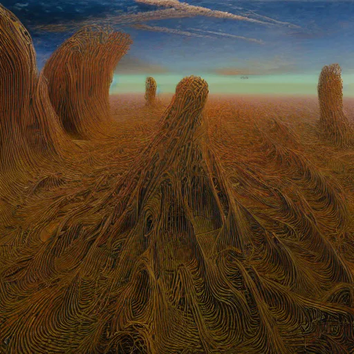 Image similar to A Landscape by Peter Gric and Zdzisław Beksiński