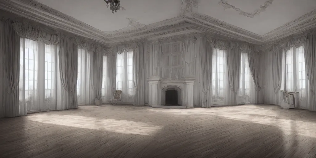 Image similar to empty room high ceiling, victorian, soft light, ominous, photorealistic, detailed, 8k