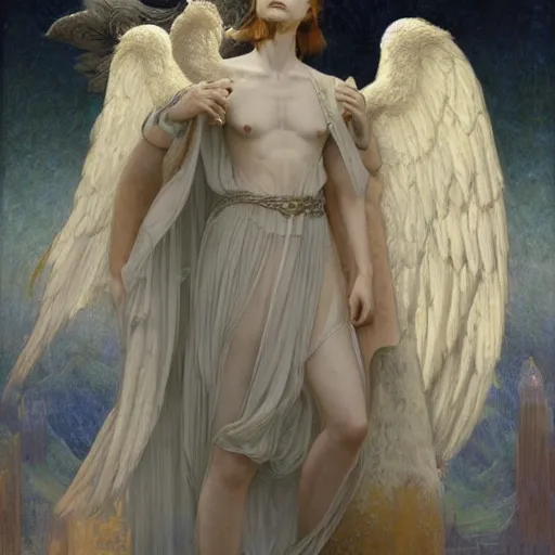 Prompt: epic masterpiece full body portrait a ghost haunting a beautiful angel, by Edgar Maxence and Ross Tran and Michael Whelan