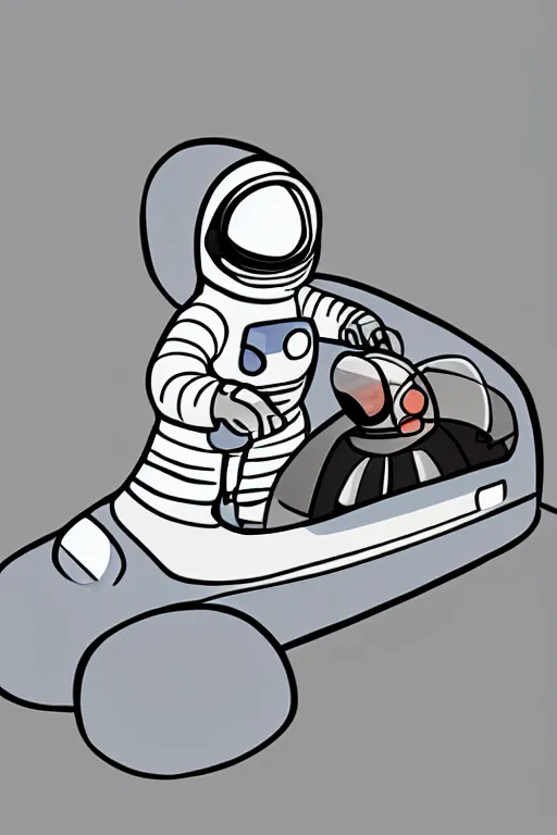 Image similar to basic digital drawing in photoshop of simple astronaut driving a fly car