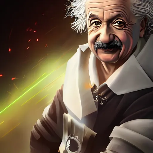 Prompt: portrait ofalbert einstein as a dark knight, anime fantasy illustration by tomoyuki yamasaki, kyoto studio, madhouse, ufotable, square enix, cinematic lighting, trending on artstation