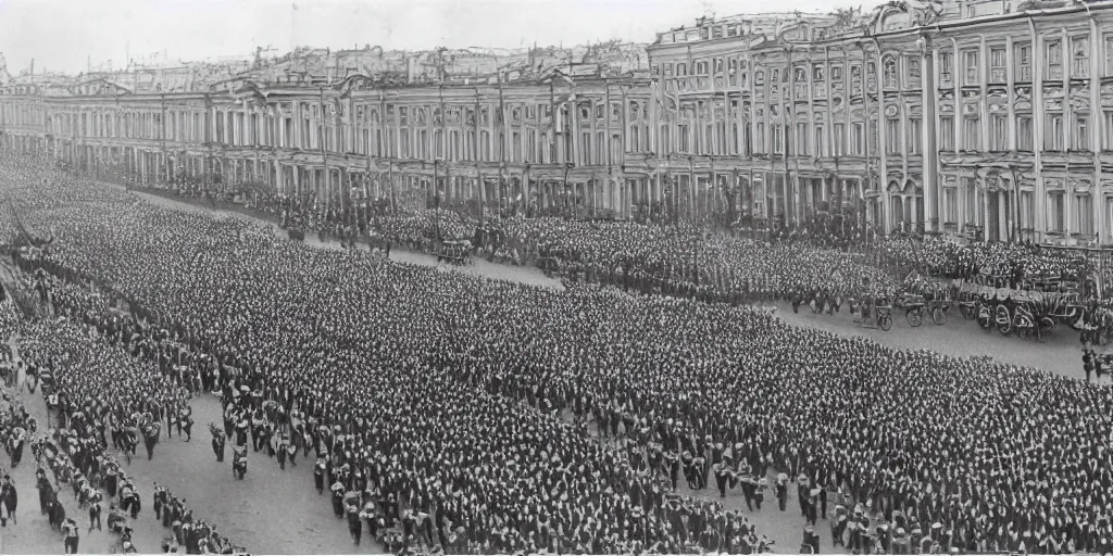 Image similar to Tzar parade in 1914 in summer, Saint Petersburg, morning, trending on Artstation