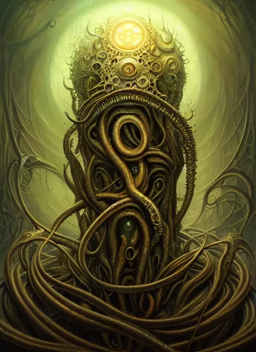 Image similar to realistic portrait of cthulu, a scenic dystopian environment, lovecraftian, intricate, elegant, highly detailed, centered, digital painting, artstation, concept art, smooth, sharp focus, illustration, artgerm, tomasz alen kopera, peter mohrbacher, donato giancola, joseph christian leyendecker, wlop, boris vallejo