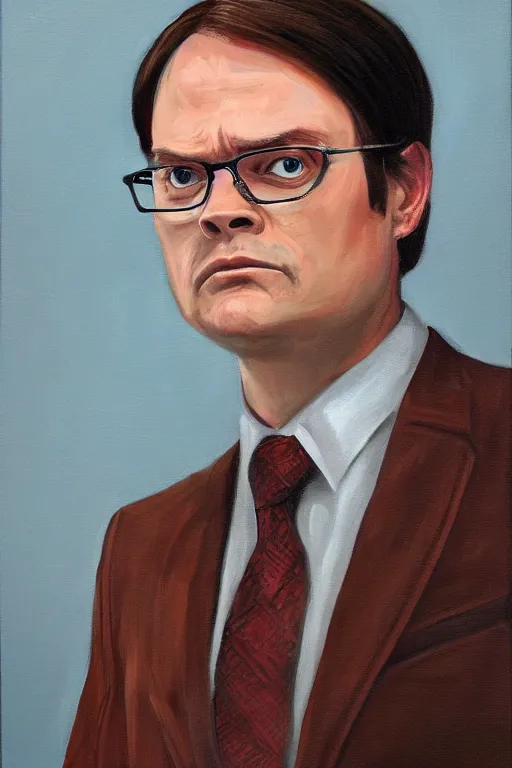 Image similar to portrait painting of dwight schrute