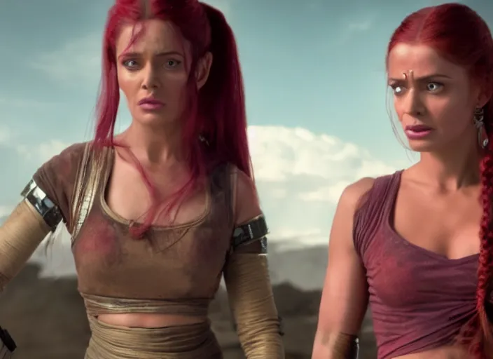 Image similar to film still of leela with a ponytail in the new scifi movie, 4 k