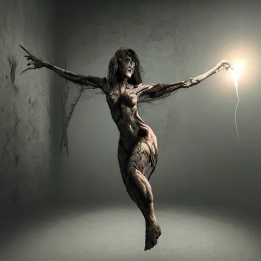 Image similar to a highly detailed realistic photographic render of a manananggal in a dark room being lit by flash light, aswang in a dark room, dark room, dark room night vision, binoculars, night vision, outlast, outlast game, outlast 2, creepy, horror, horror scene, cinematic horror, creepy horror, scary scene, cinematic lighting, cinematic scene, Volumetric lighting, Atmospheric scene, Dark, Horror, Atmospheric lighting, Global illumination, realistic, photo realism, hyper realistic, hyper realism, photo realisitc, cinematic render, film, beautifully lit, ray traced, octane 3D render, octane render, unreal engine