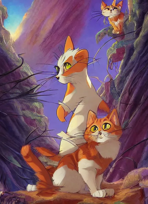 Image similar to official digital painting artwork of a cat character by don bluth, ross tran and studio ghibli.