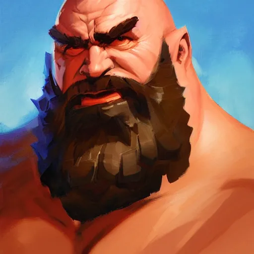 Prompt: greg manchess portrait painting of armored zangief from street fighter as overwatch character, medium shot, asymmetrical, profile picture, organic painting, sunny day, matte painting, bold shapes, hard edges, street art, trending on artstation, by huang guangjian and gil elvgren and greg rutkowski