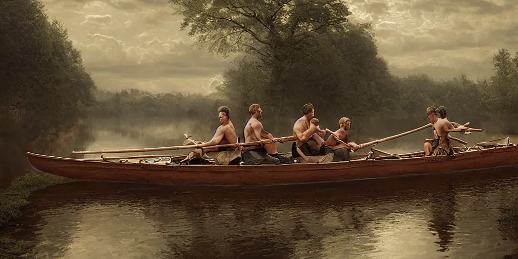 Image similar to A rustic lifeboat with oarsmen in turbulent see, by Gregory Crewdson