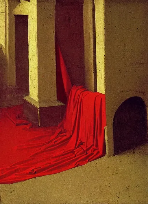 Prompt: red cloth of the floor, medieval painting by jan van eyck, johannes vermeer, florence