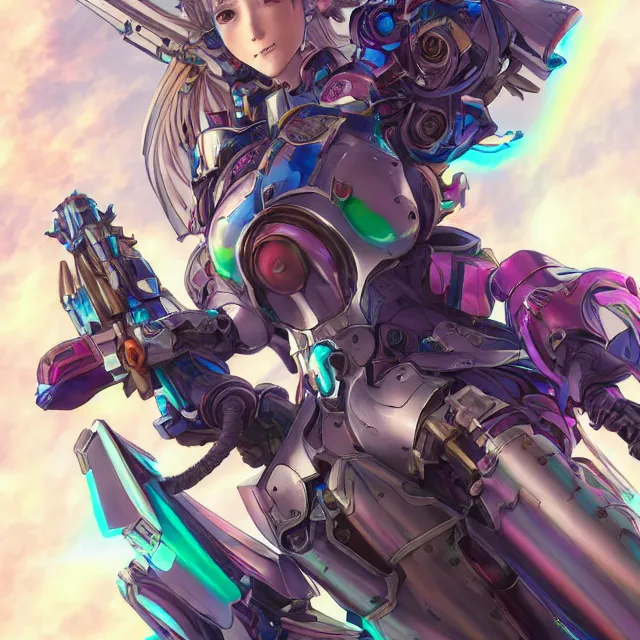 Image similar to studio portrait of lawful good colorful female holy mecha paladin absurdly beautiful, elegant, young cute anime girl, ultrafine hyperrealistic detailed face illustration by kim jung gi, irakli nadar, intricate linework, sharp focus, bright colors, matte, octopath traveler, final fantasy, unreal engine highly rendered, global illumination, radiant light, intricate environment