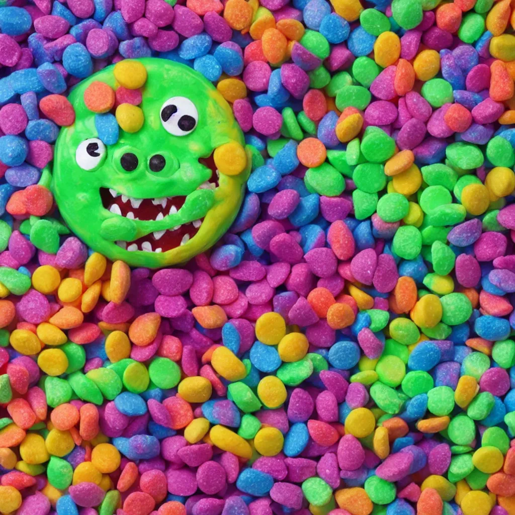 Image similar to a toxic monster made of candy fulcolor