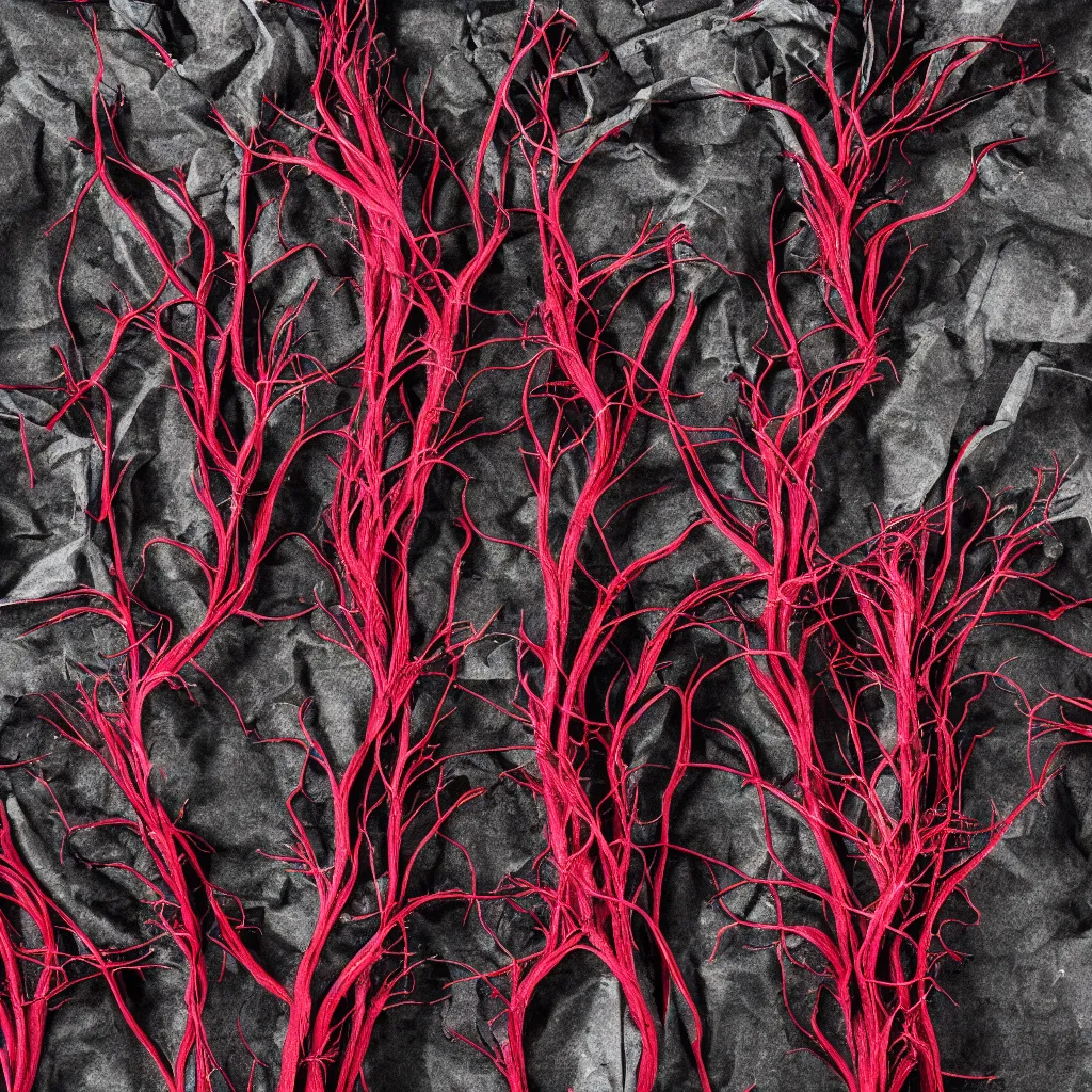 Prompt: embroidered beetroot with fractal roots, black, white and red, food photography. post - production : super detailed : masterpiece