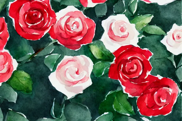 Prompt: red and white roses, watercolor, detailed, white background