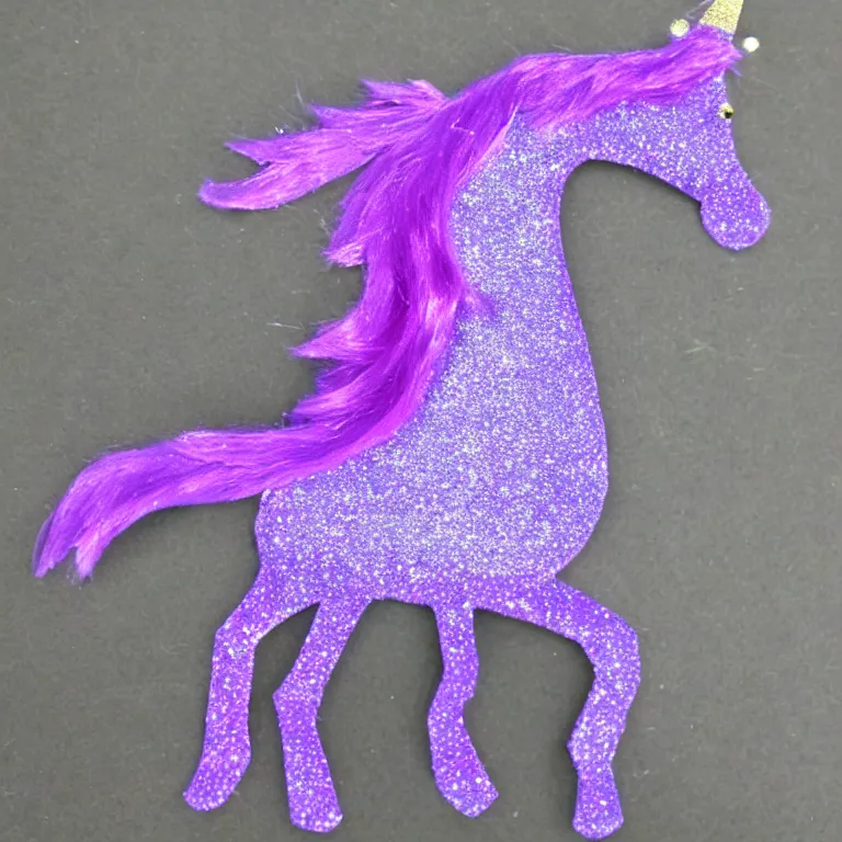 Image similar to a child's purple sparkling unicorn small and cheaply made