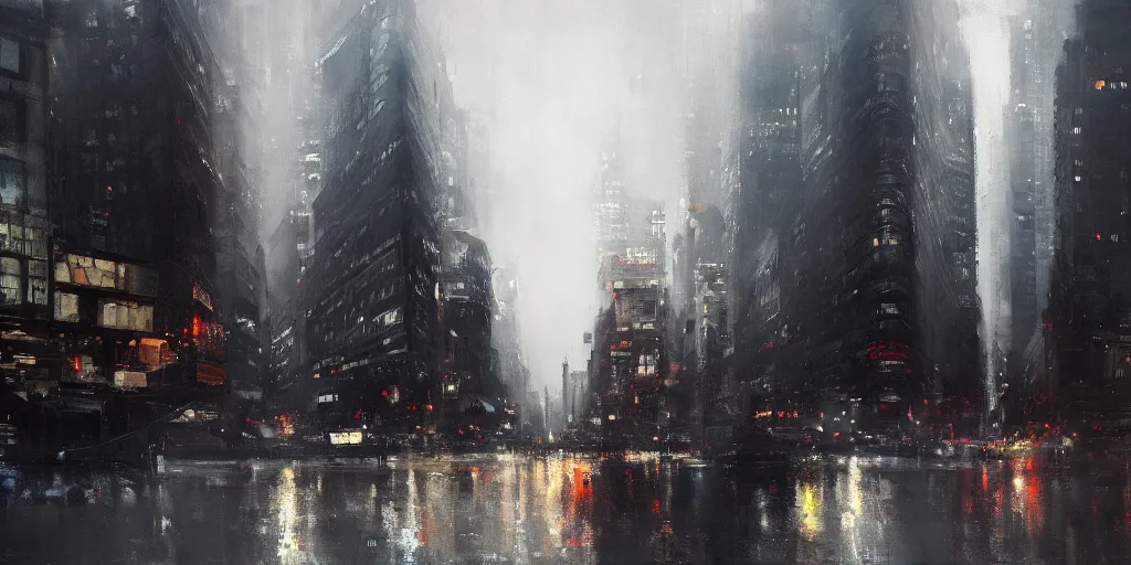 Image similar to a new york cityscape painting by jeremy mann, high resolution, 4 k