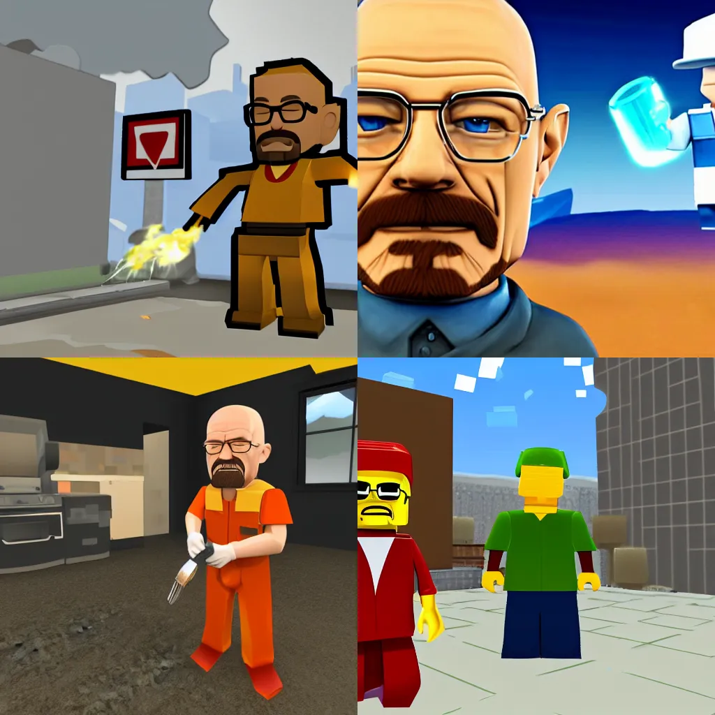 Prompt: Walter White cooking meth in roblox, dramatic lightning