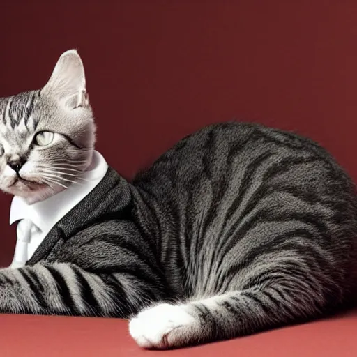 Image similar to cat wearing a suit smoking a cigar