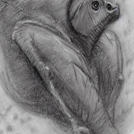 Prompt: hipposideros griffini but as a wildlife sketch. hipposideros griffini charcoal wildlife drawing, in habitat, by john banovish. detailed charcoal, intricate, scientific field study. charcoal on canvas. 5 8